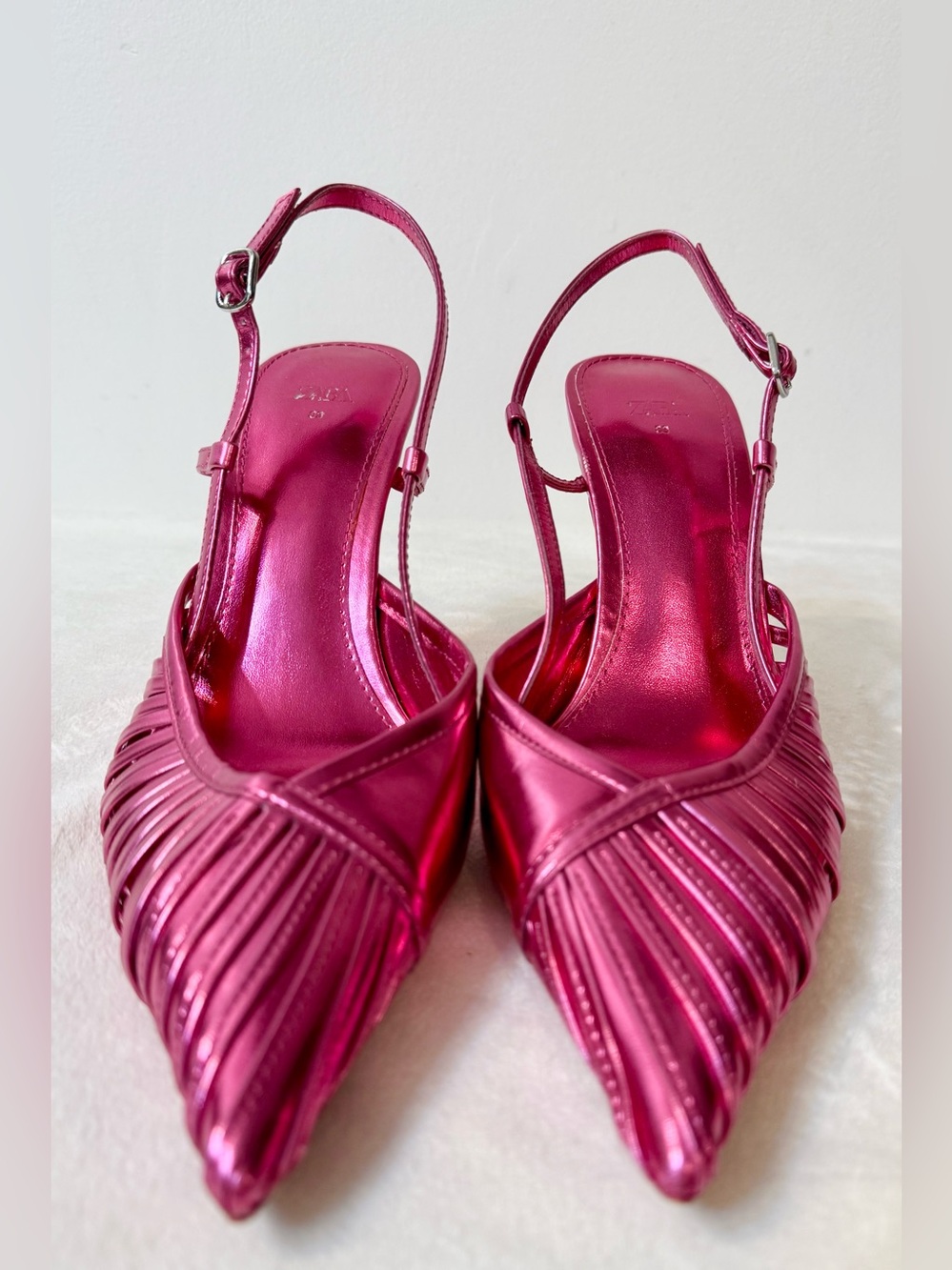 Zara Women’s Pink Metallic Pointy Toe Slingback Pumps Size 39 - Picture 5 of 10